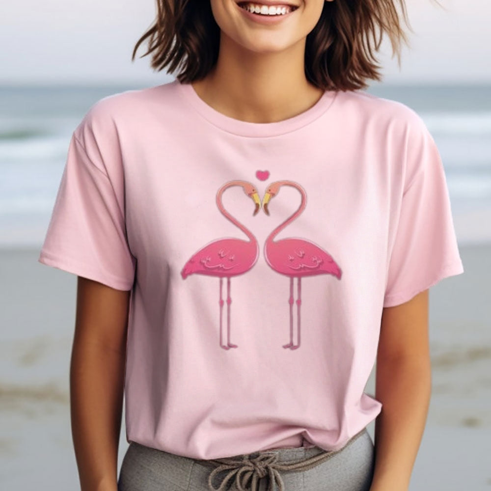 Women Love Flamingo For Valentine's Day Print Graphic T-shirt