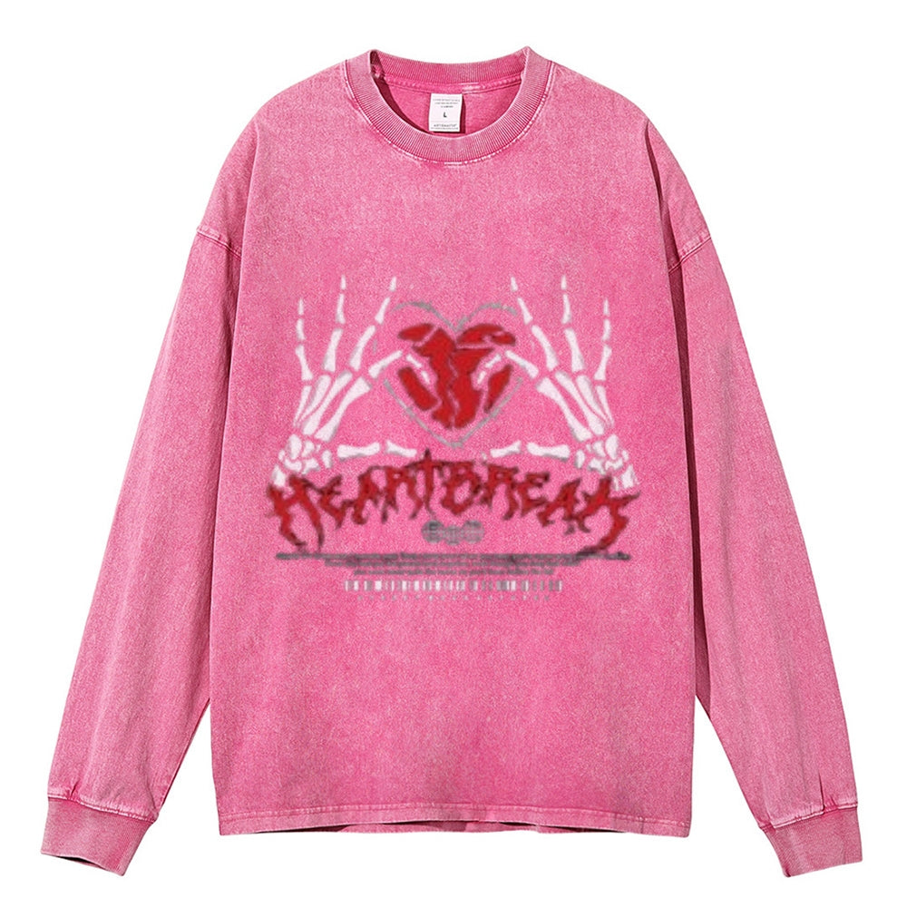 Oversized Vintage Washed Skeleton Heart Graphic Sweatshirt