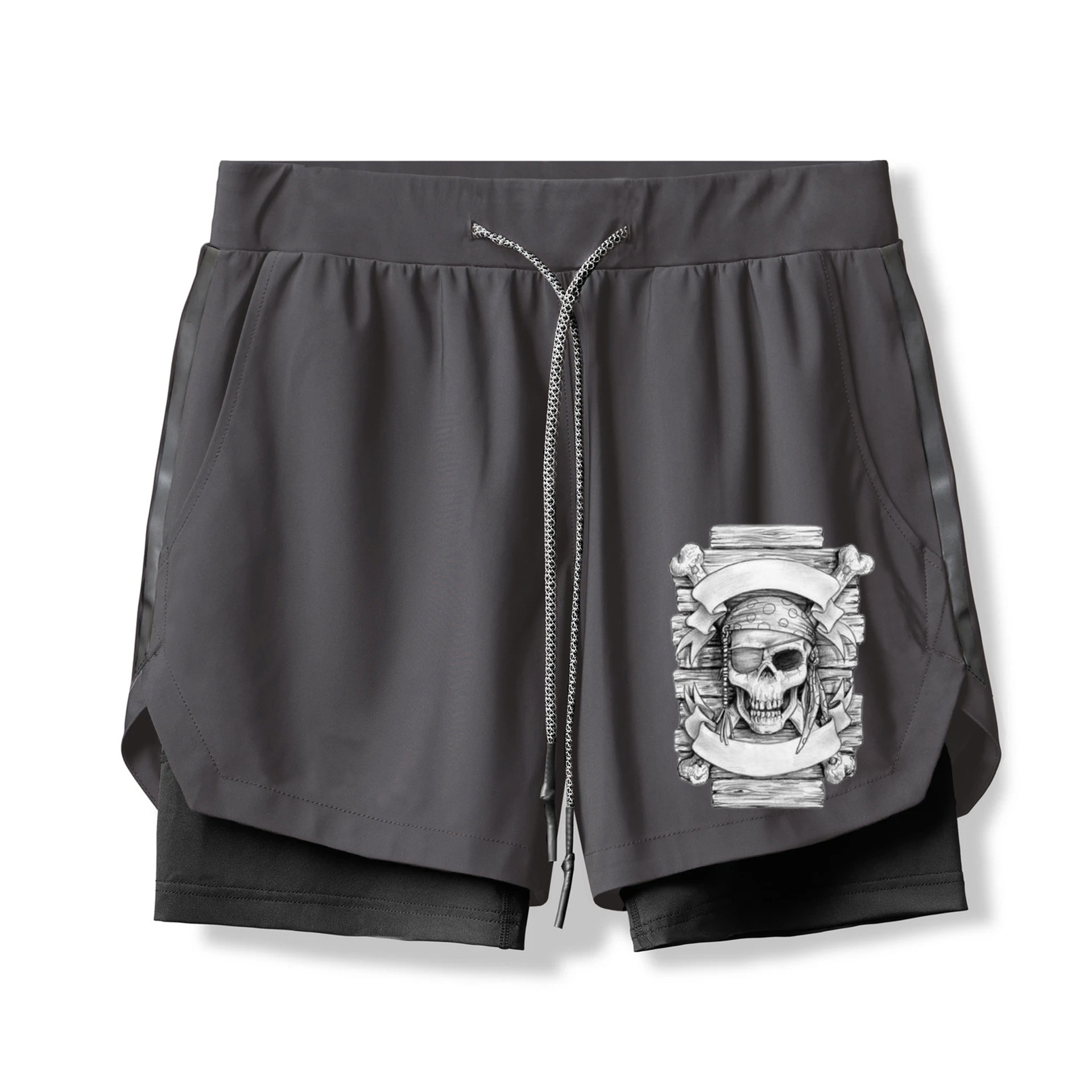 Funky Pirate Skull 2 In 1 Gym Shorts for Men