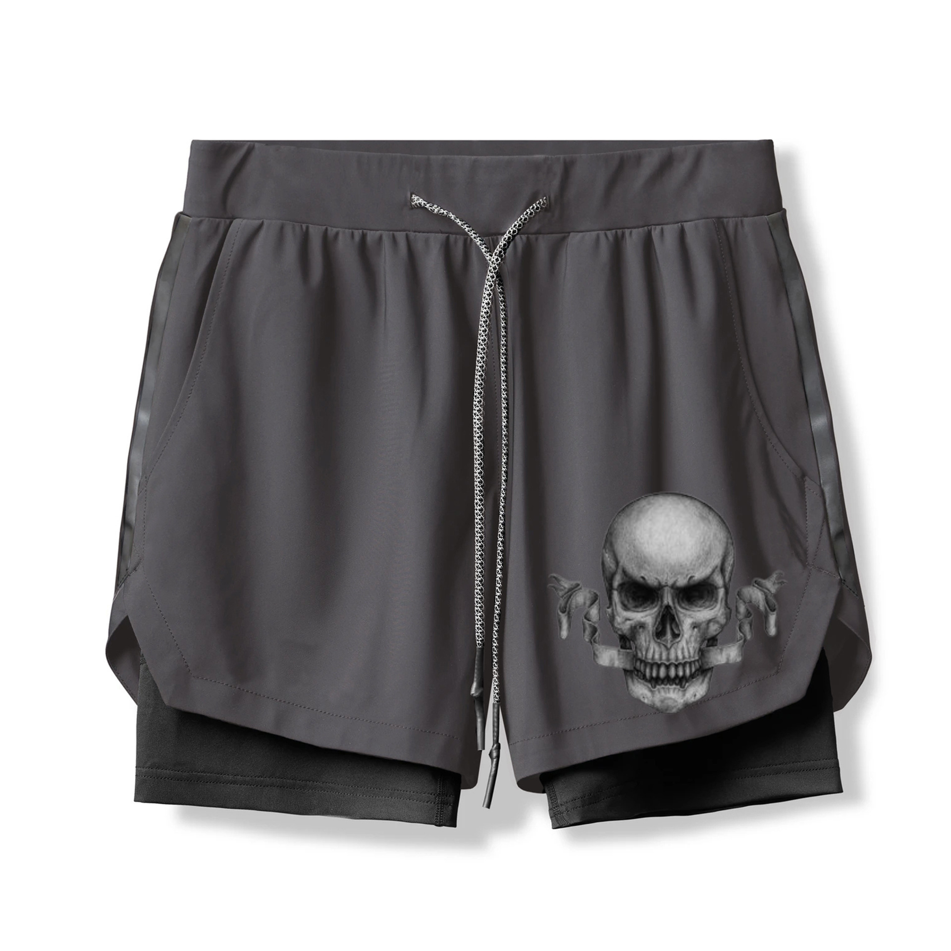 Angry Skull Print 2 In 1 Gym Shorts for Men