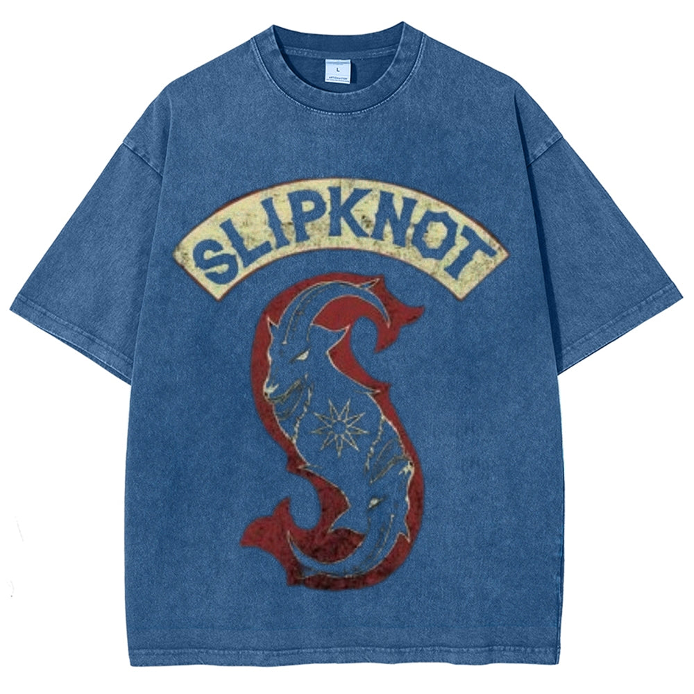 Unisex Vintage The Slipknot Rock Band Print Short Sleeve Casual Graphic Washed T-shirt