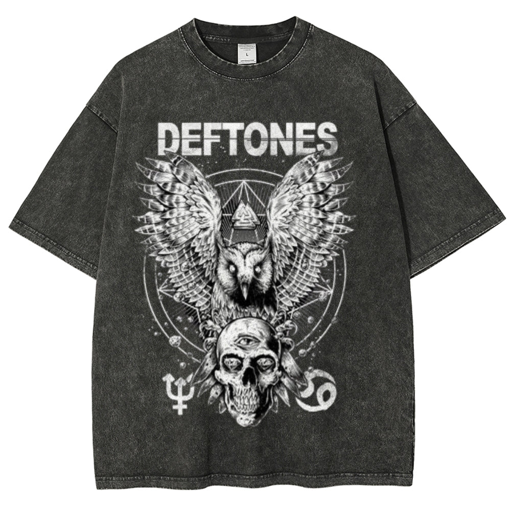 Unisex Vintage The Deftones Rock Band Print Short Sleeve Casual Graphic Washed T-shirt