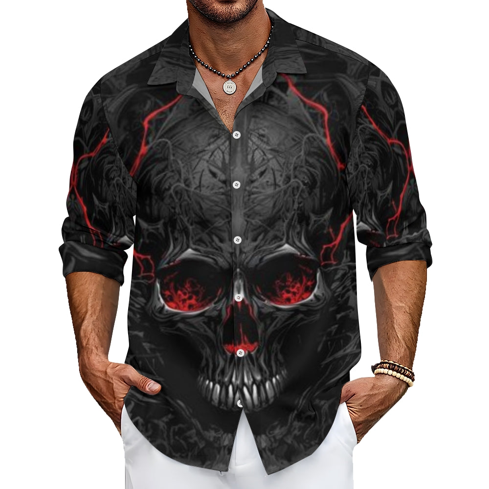 Mens Horror Red Skull 3D Print Long Sleeve Shirt