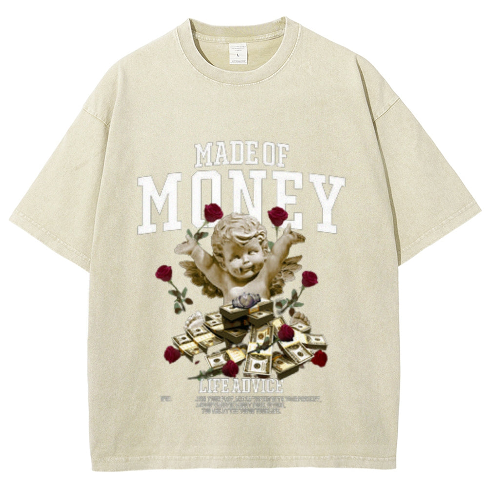 Women Washed Vintage Made Of Money Graphic T-shirt