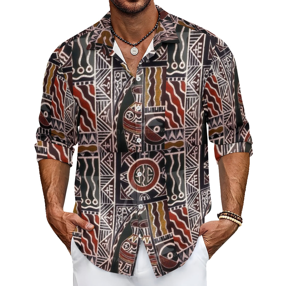 Mens African Indian Sari Print Long Sleeve Shirt