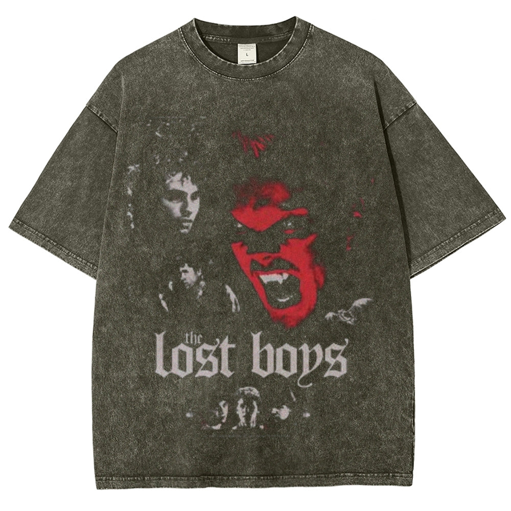 Unisex Vintage The Lost Boys Horror Graphic Short Sleeve Washed T-shirt