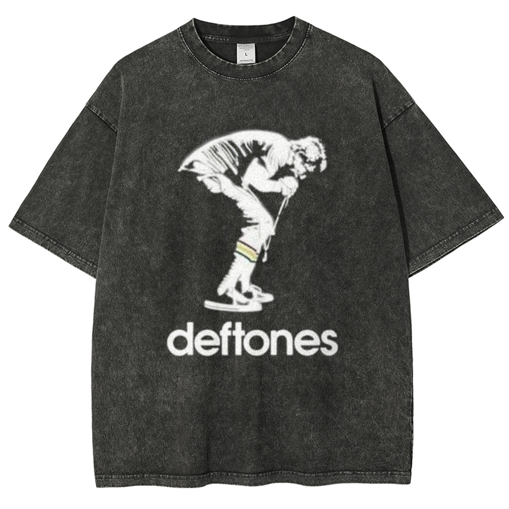 Unisex Vintage The Deftones Rock Band Print Short Sleeve Casual Graphic Washed T-shirt