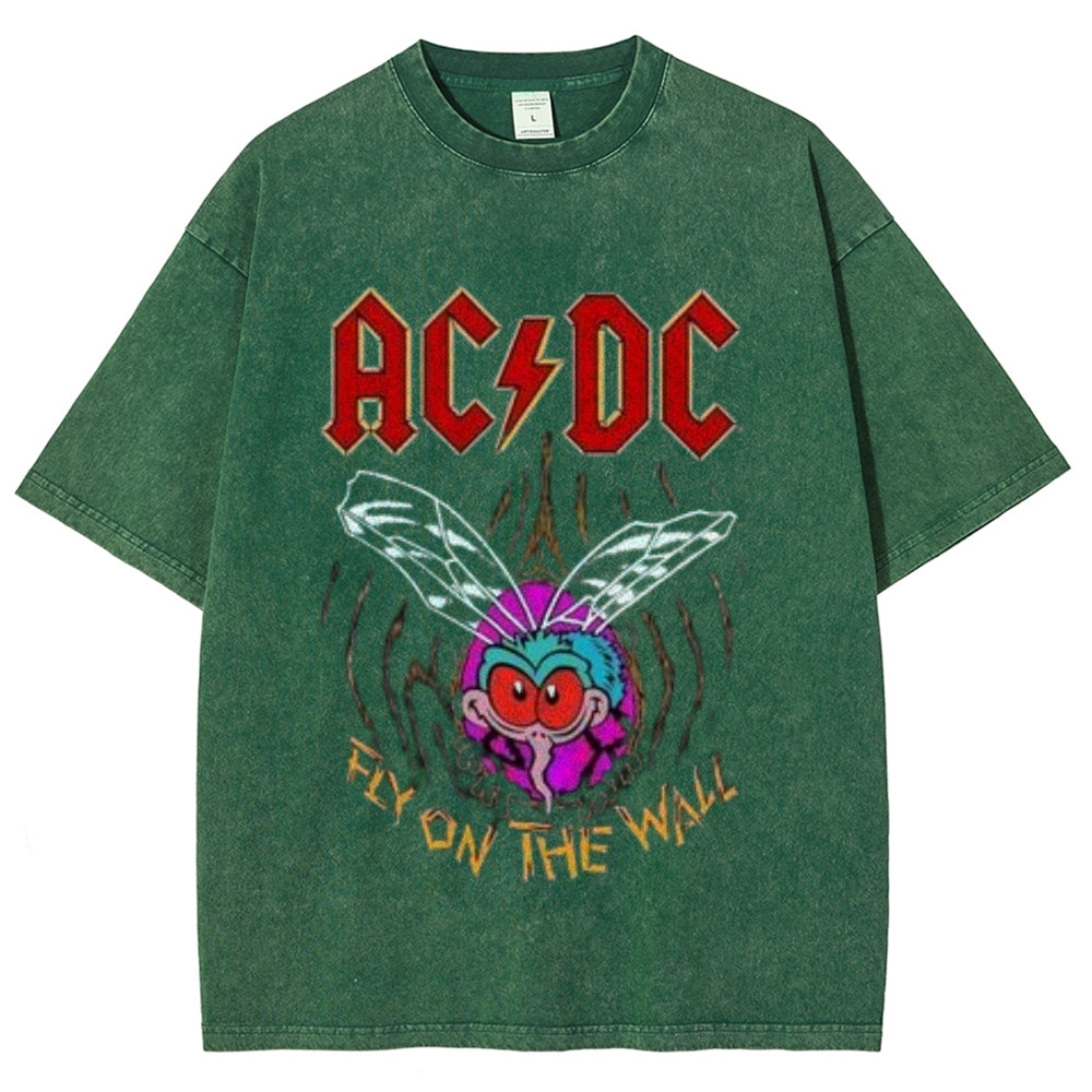 Unisex Vintage The Acdc Rock Band Print Short Sleeve Casual Graphic Washed T-shirt