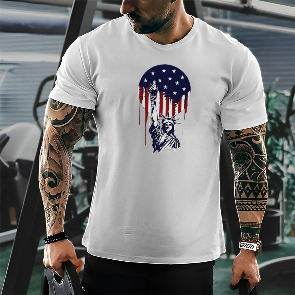 Mens Independence Day Freedom Flag Print Graphic Tee