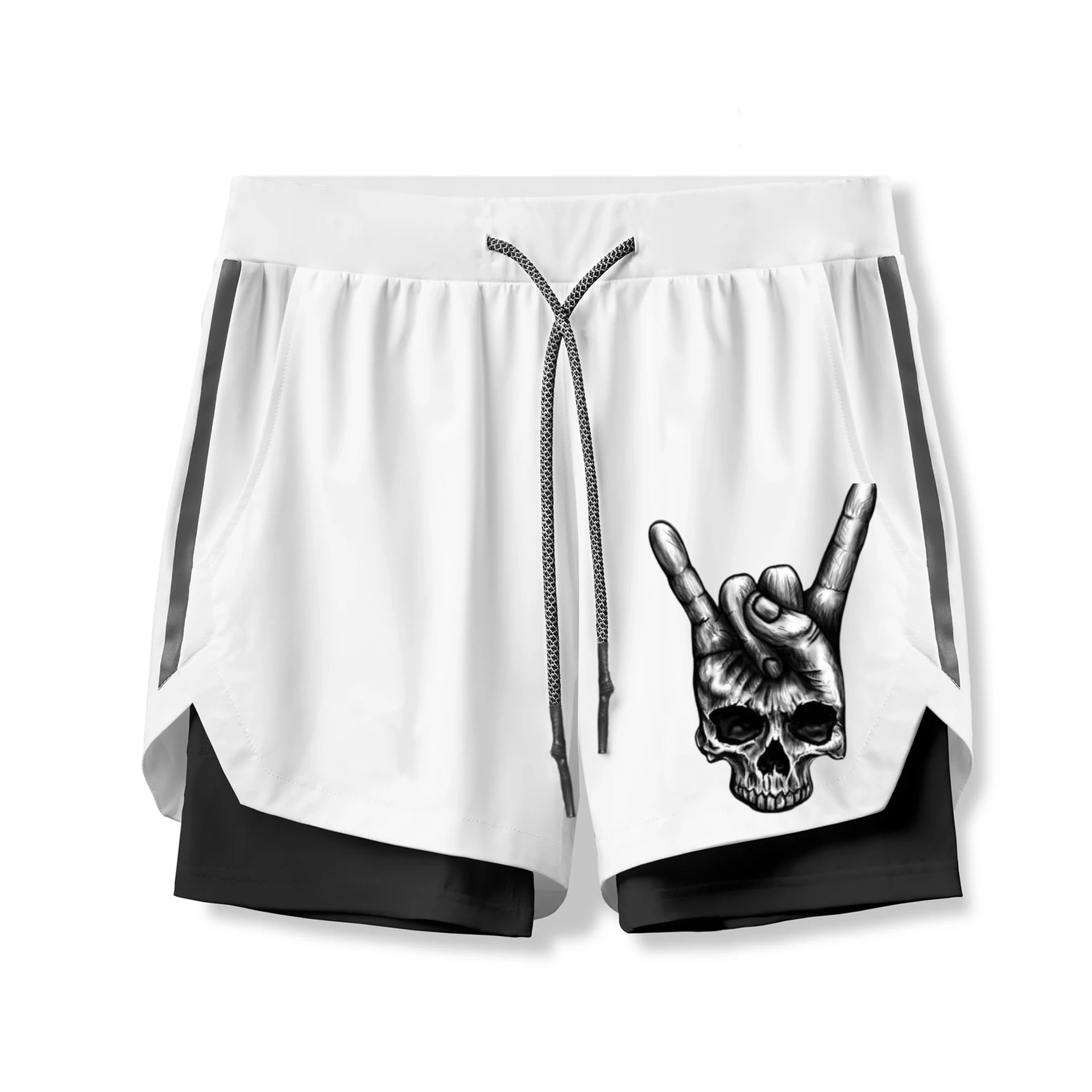 Skull Rock Roll Hand 2 In 1 Gym Shorts for Men