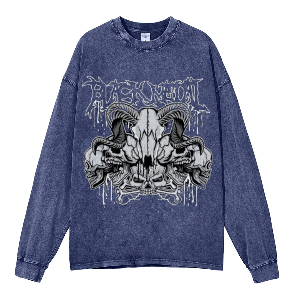 Oversized Vintage Washed Gothic Skull Graphic Sweatshirt