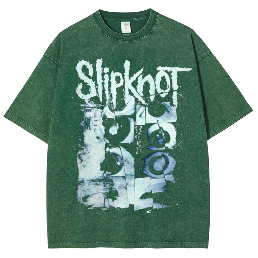 Unisex Vintage The Slipknot Rock Band Print Short Sleeve Casual Graphic Washed T-shirt