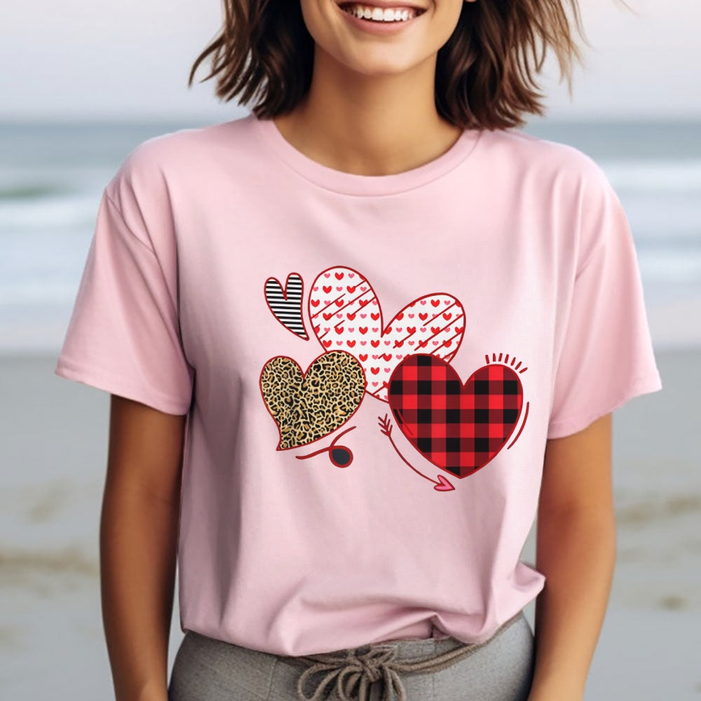 Women Valentine's Day Love Leopard Heart Print Graphic T-shirt