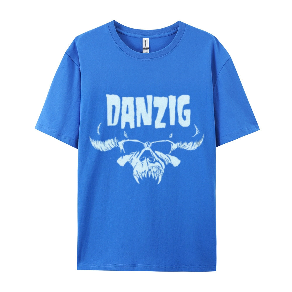 Mens Vintage The Danzig Rock Band Print Cotton Short Sleeve Casual Graphic T-shirt