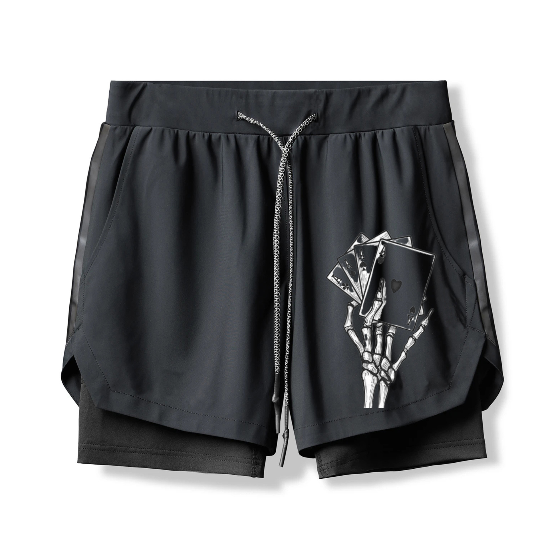 Skeleton Hand With Cards 2 In 1 Gym Shorts for Men