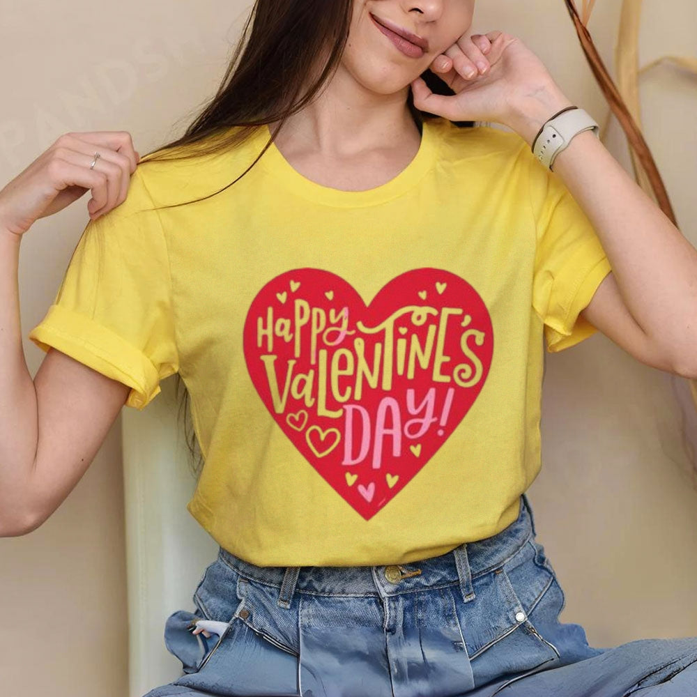 Women Happy Valentine's Day Heart Print Graphic T-shirt