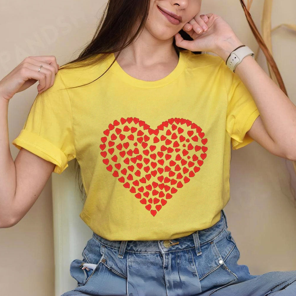 Women Valentine's Day Love Red Heart Print Graphic T-shirt