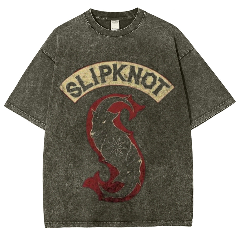 Unisex Vintage The Slipknot Rock Band Print Short Sleeve Casual Graphic Washed T-shirt