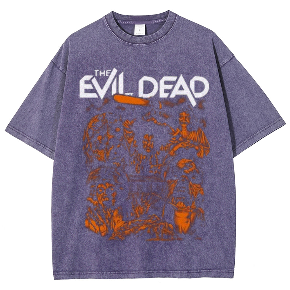 Unisex Vintage The Evil Dead Horror Graphic Short Sleeve Washed T-shirt