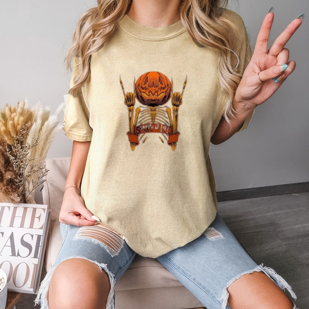 Women Halloween Spooky Finger Skull Graphic T-shirt