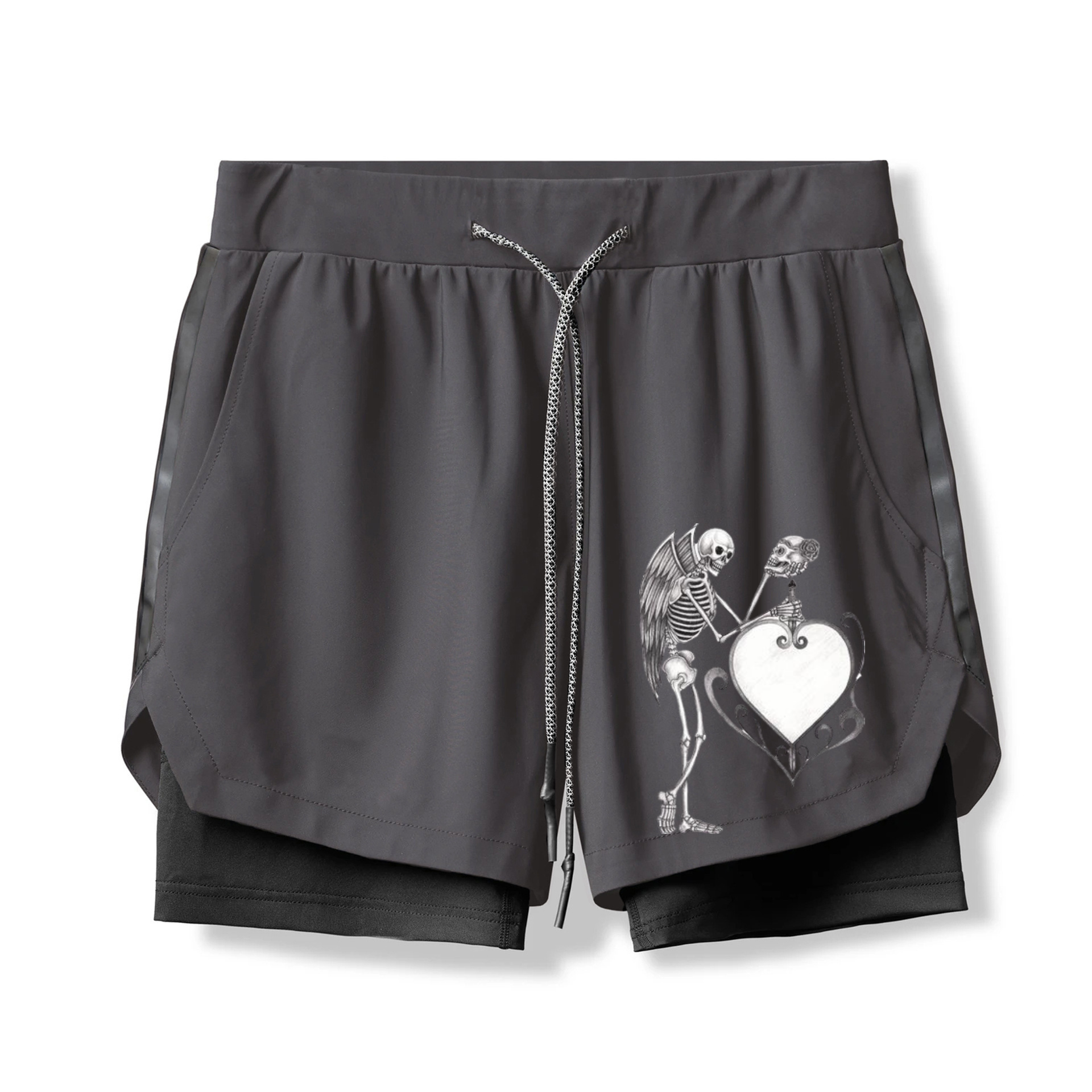 Angel Skull with Heart 2 In 1 Gym Shorts for Men