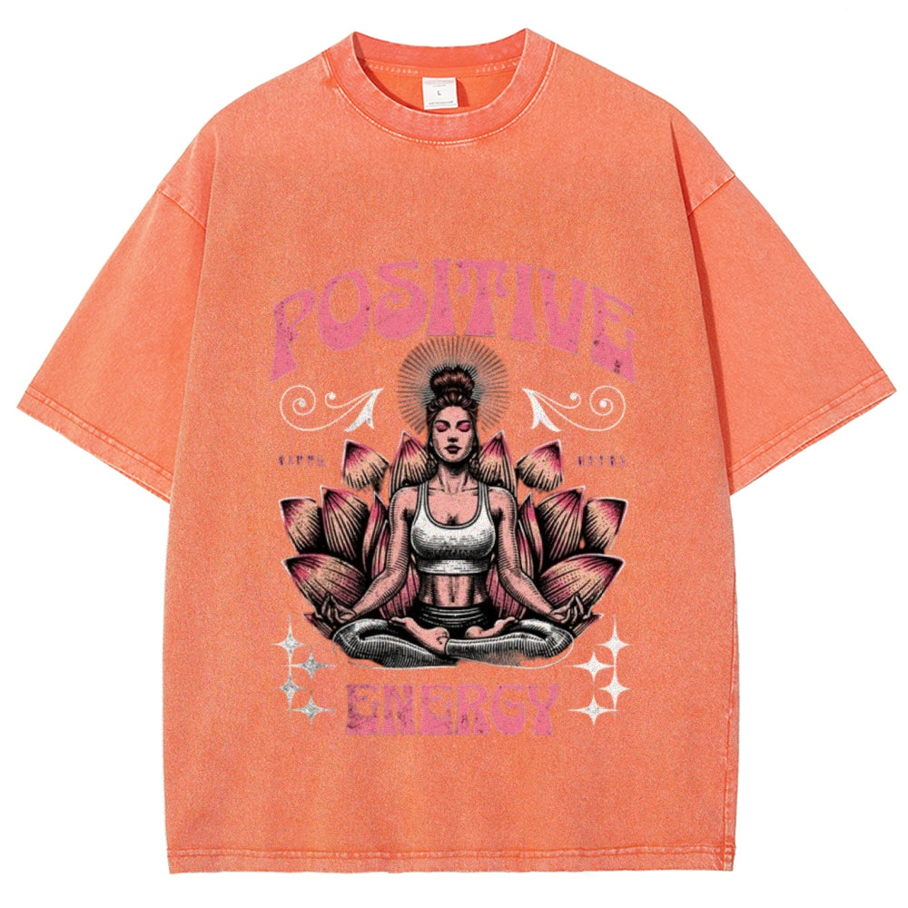 Women Washed Vintage Yoga Pose Graphic T-shirt