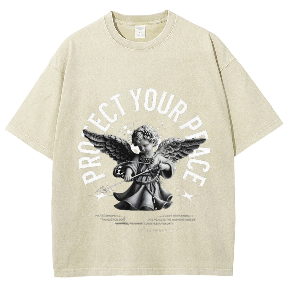 Women Vintage Protect Your Peace Angel Graphic T-shirt