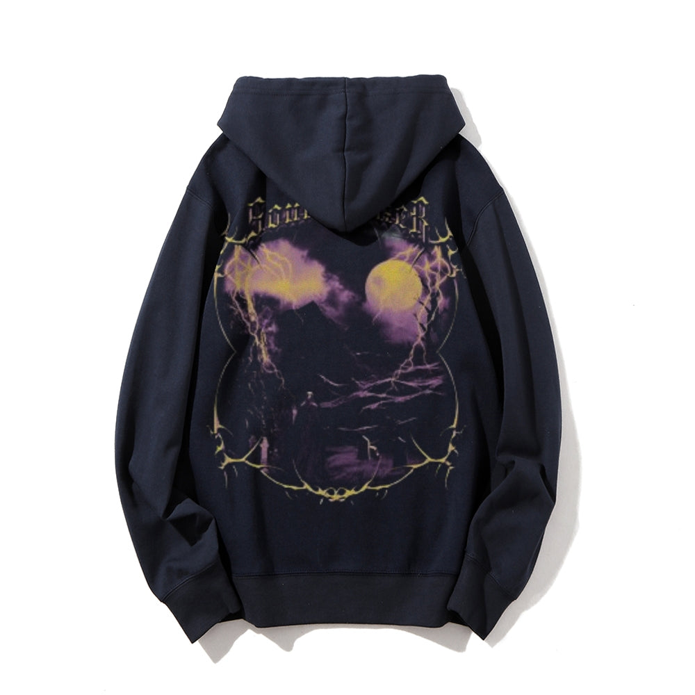 Mens Vintage Death Darkness Style Print Graphic Pullover With Kangaroo Pocket Hoodies