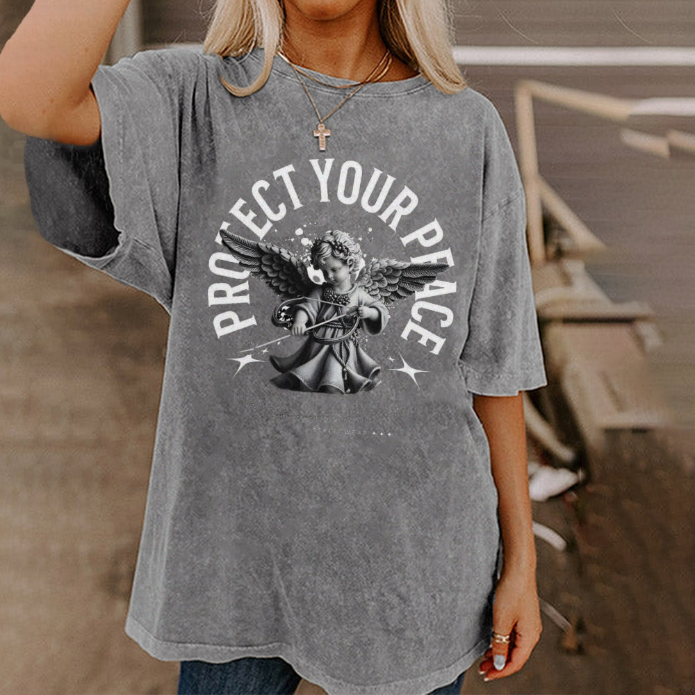 Women Vintage Protect Your Peace Angel Graphic Tee