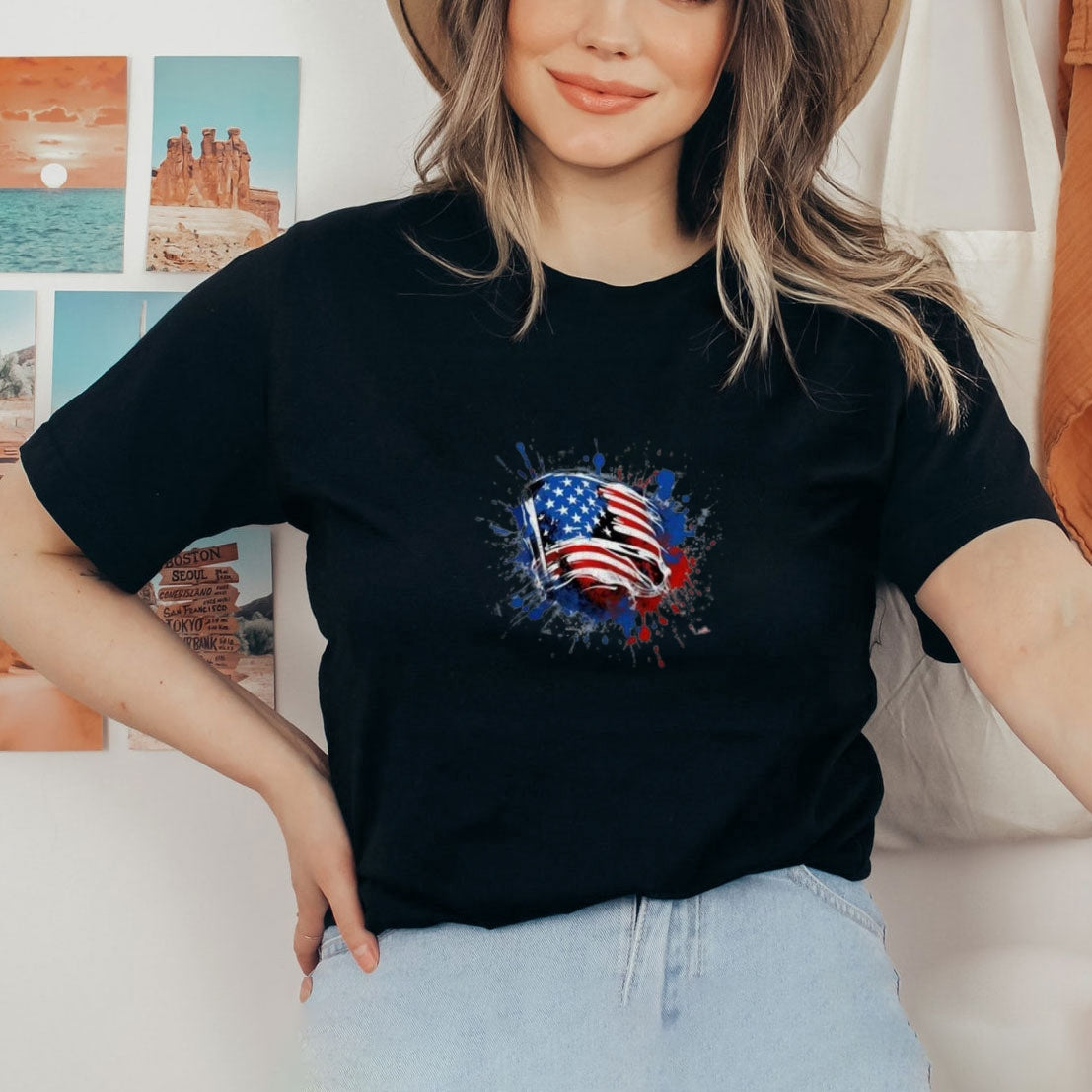 Women Flag Independence Day Stars Stripes T-shirt