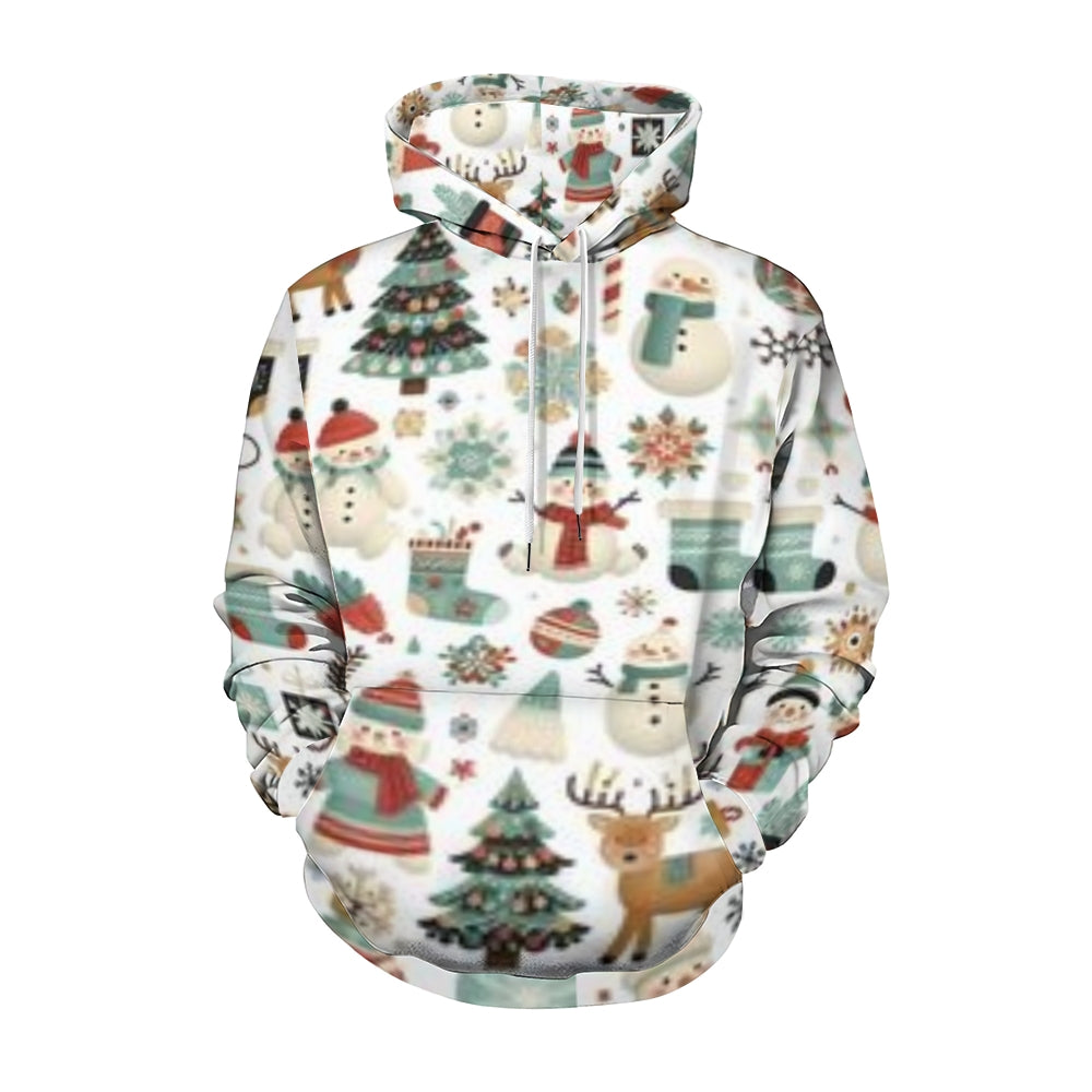 Mens Christmas Snowman Graphic Pullover With Kangaroo Pocket Hoodies