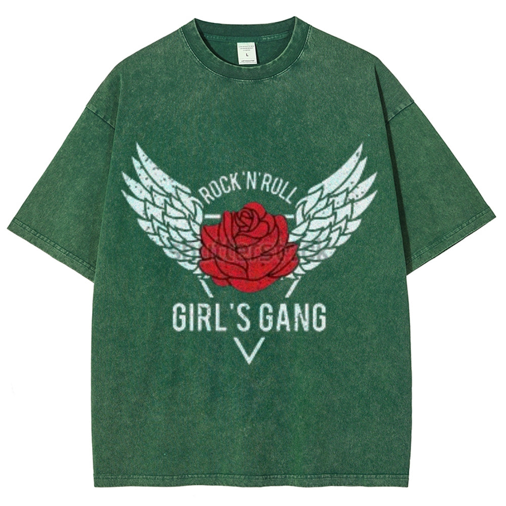 Women Washed Vintage Rock Rose Graphic Tee