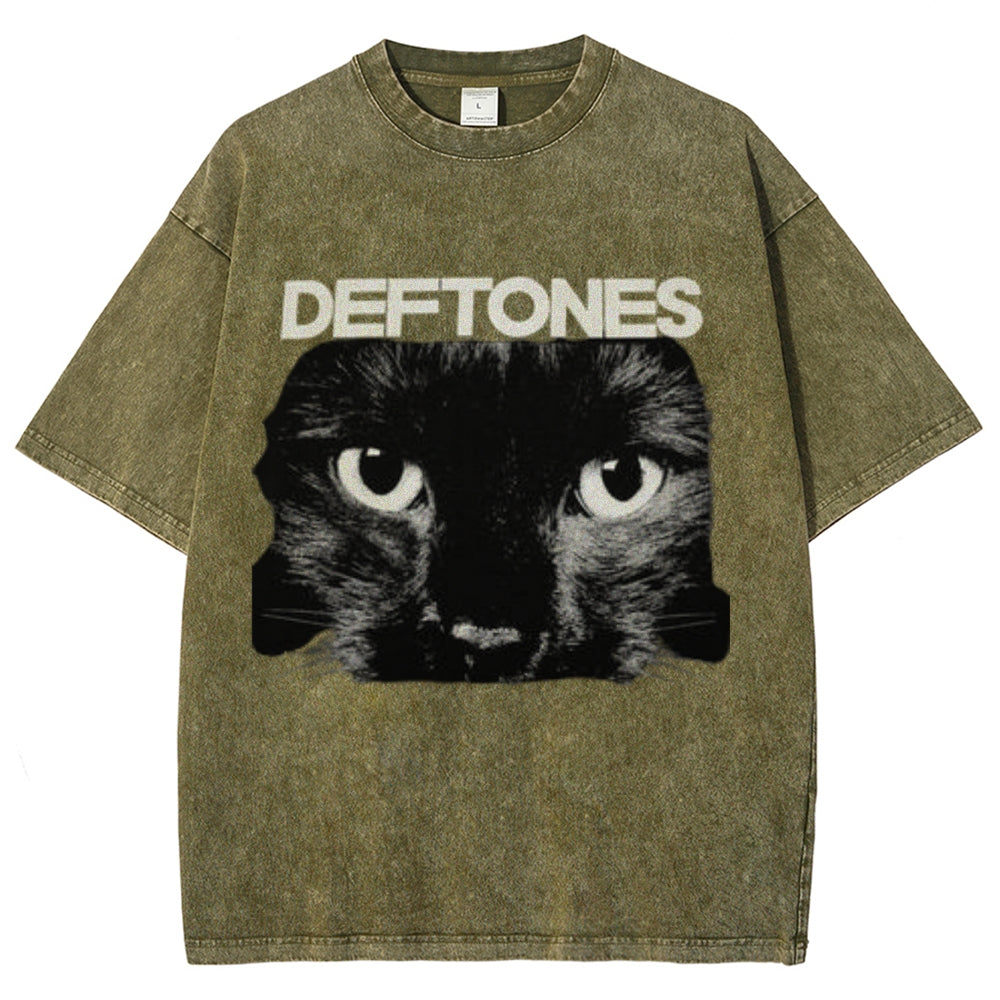 Unisex Vintage The Deftones Rock Band Print Short Sleeve Casual Graphic Washed T-shirt