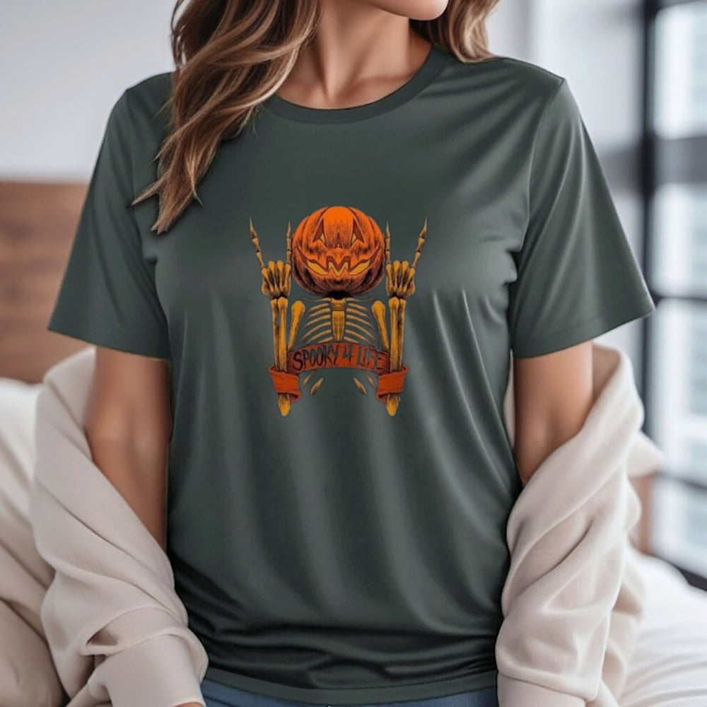 Women Halloween Spooky Finger Skull Graphic T-shirt