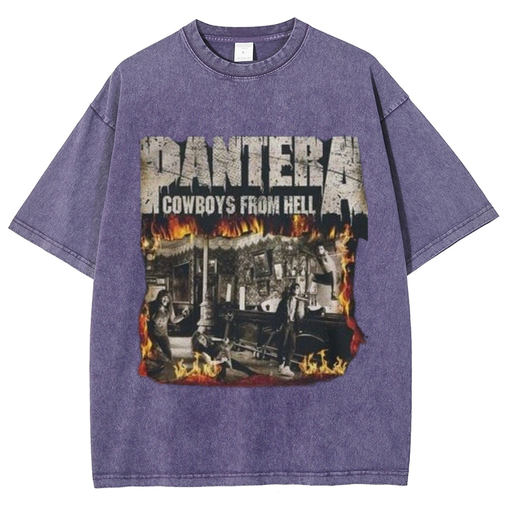 Unisex Vintage The Pantera Rock Band Print Short Sleeve Casual Graphic Washed T-shirt