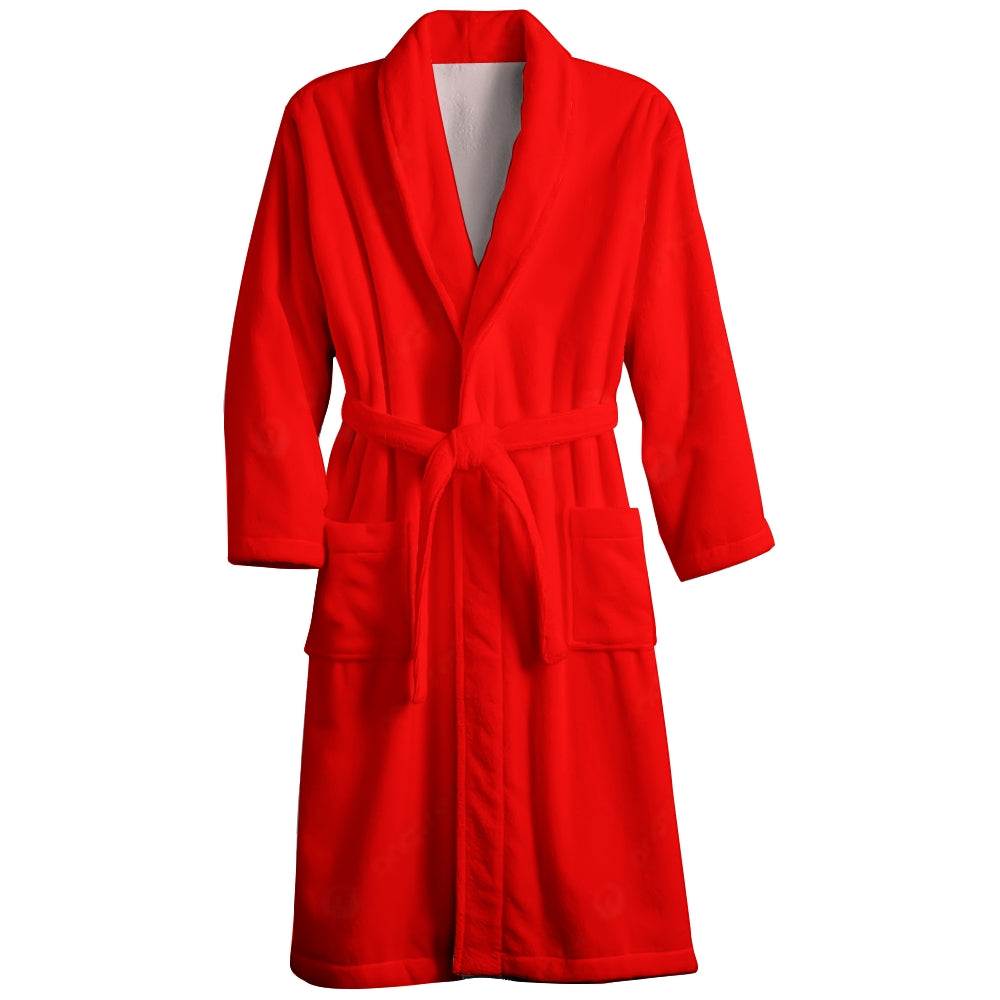 Mens Belt Bright Red Solid Color Fleece Lounge Robe 2411007065