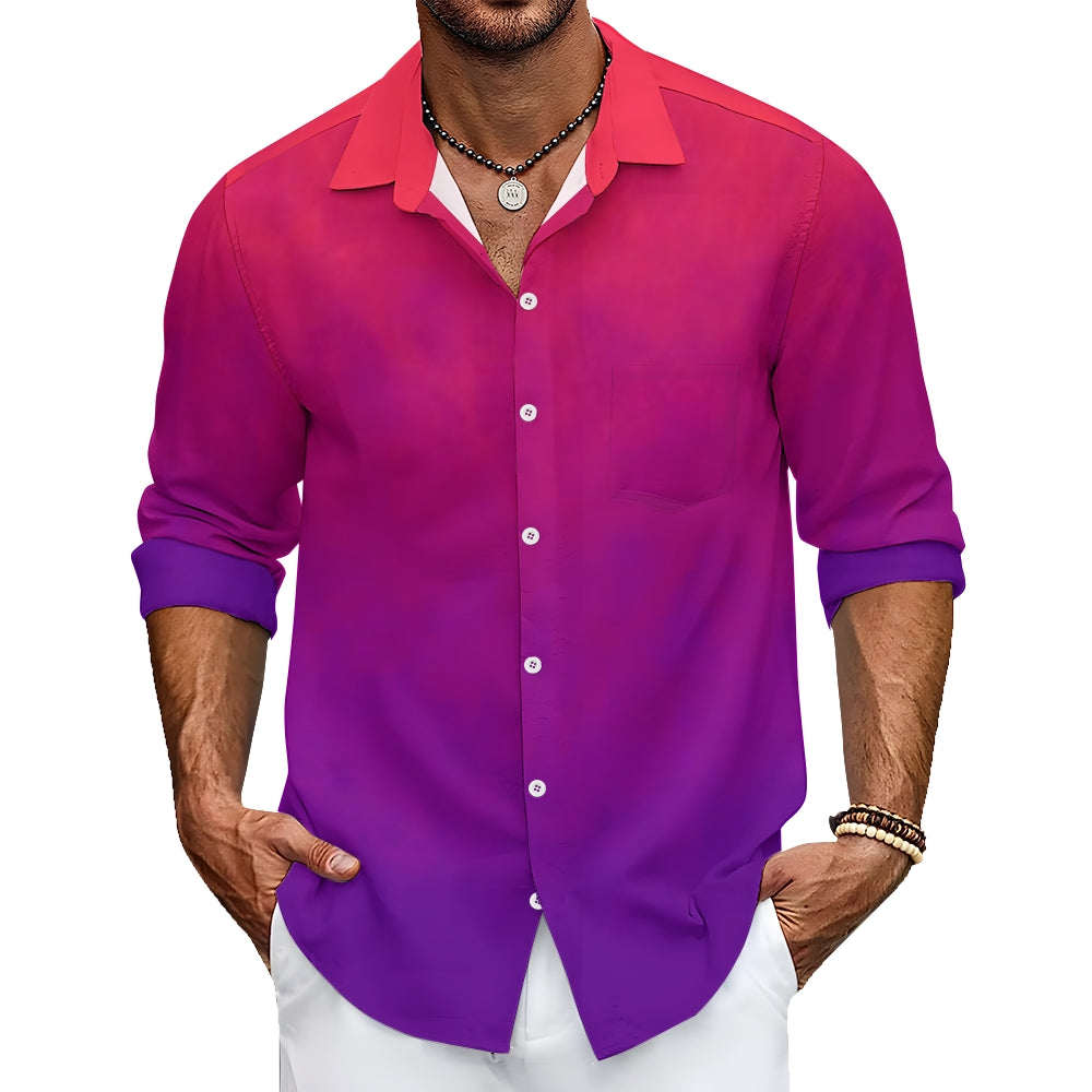 Mens Red and Purple Ombre Long Sleeve Shirt