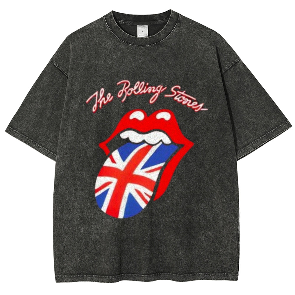 Unisex Vintage The Rolling Stone Rock Band Print Short Sleeve Casual Graphic Washed T-shirt