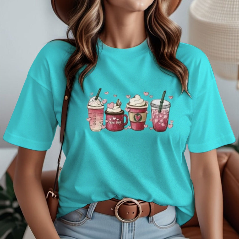 Women Coffee Is My Valentine's Day Print Graphic T-shirt