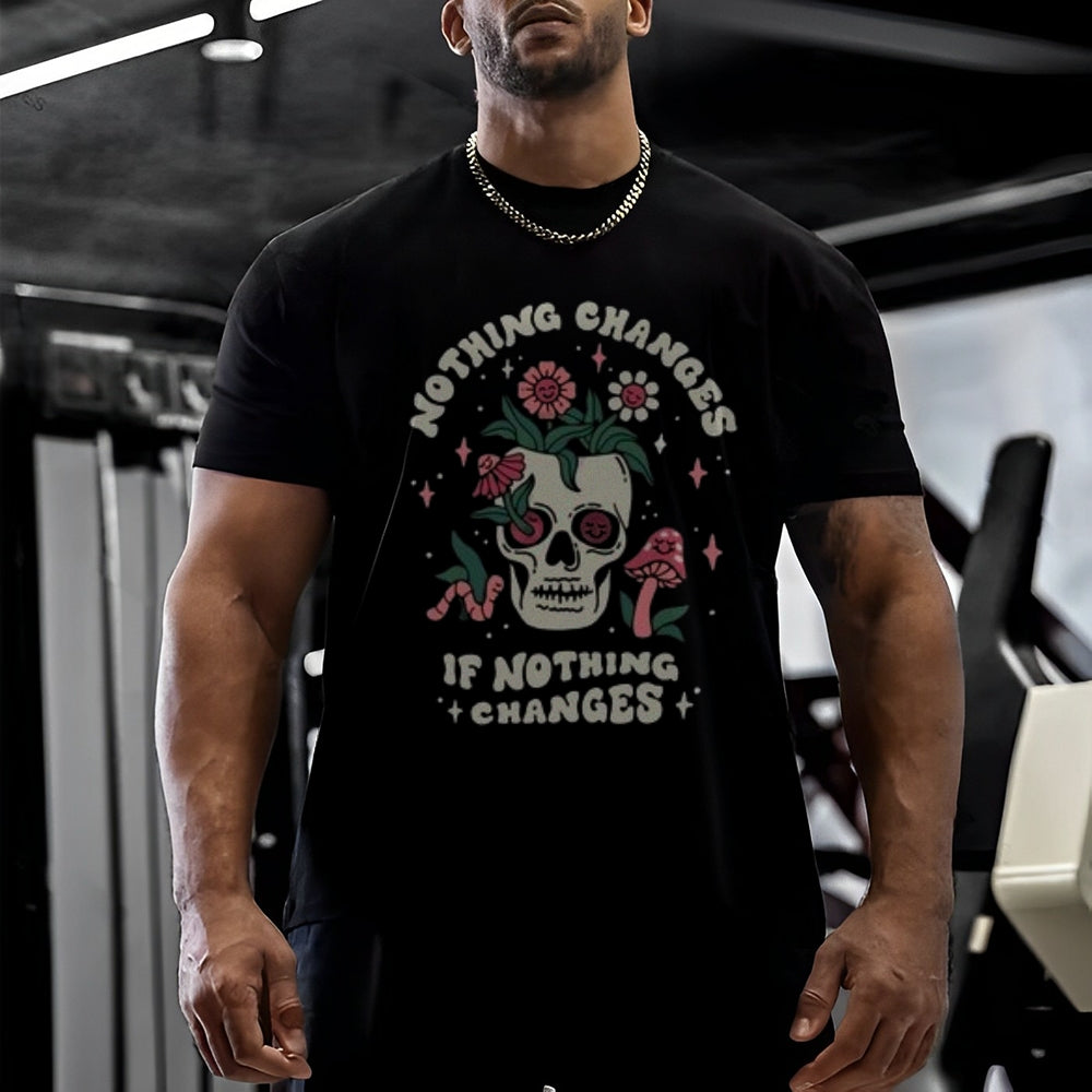 Mens Skull Flower Graphic Tee