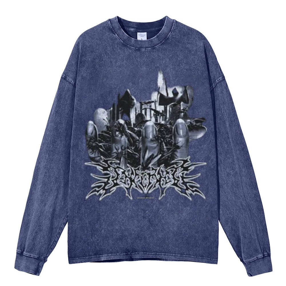 Oversized Vintage Washed Gothic Graphic Sweatshirt