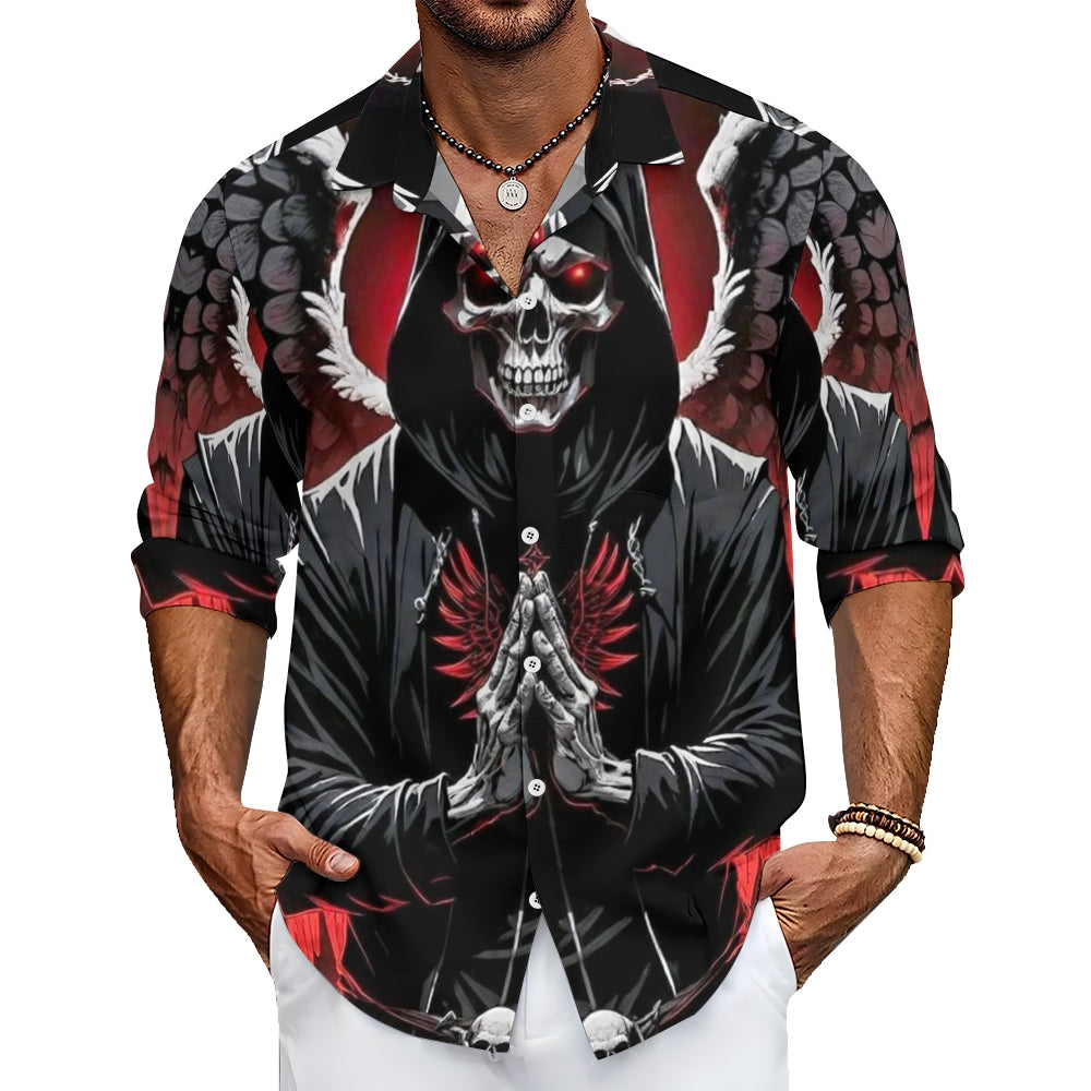 Mens Pray SKull 3D Print Long Sleeve Shirt