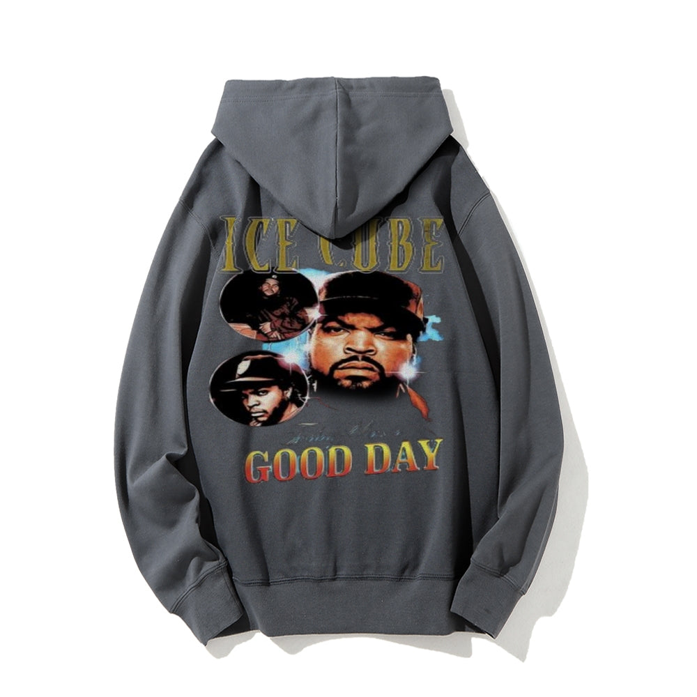 Mens Vintage Ice Cube Darkness Style Print Graphic Pullover With Kangaroo Pocket Hoodies