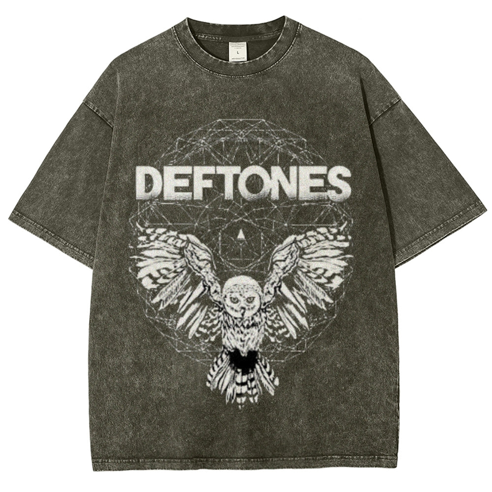 Unisex Vintage The Deftones Rock Band Print Short Sleeve Casual Graphic Washed T-shirt