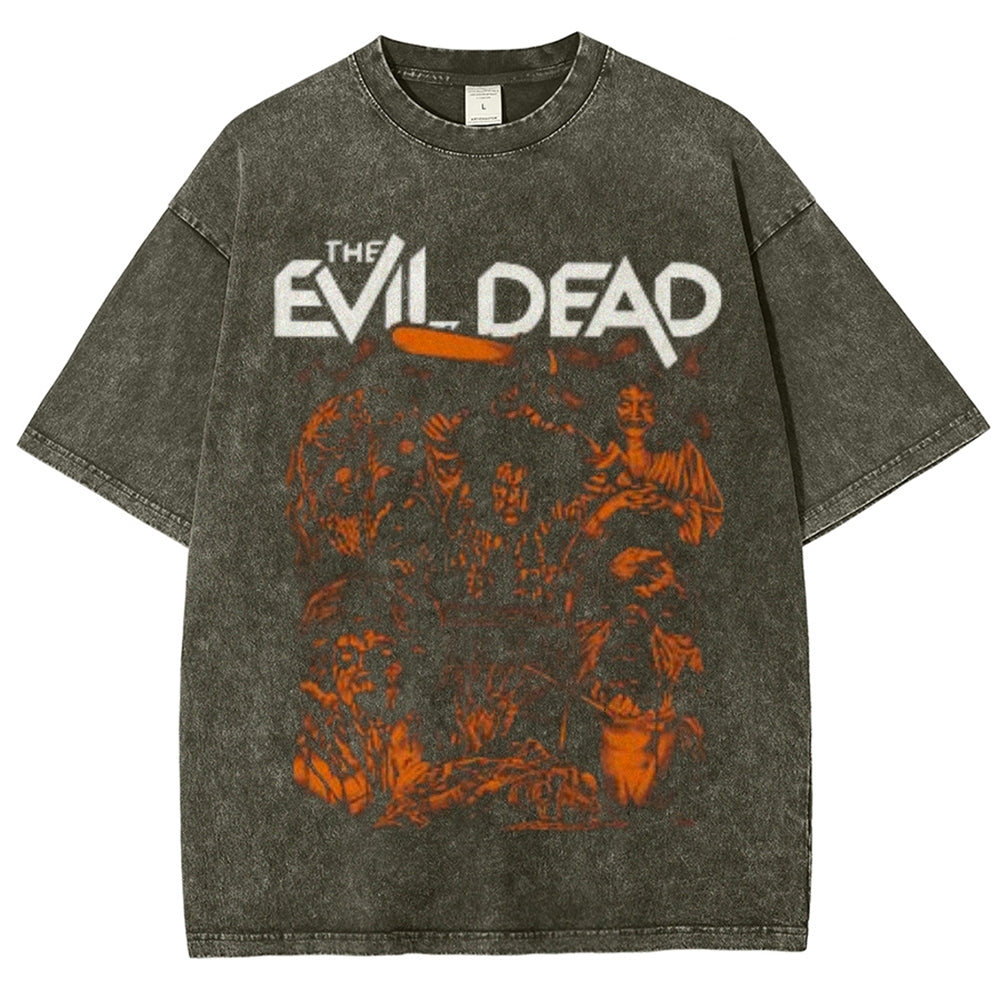 Unisex Vintage The Evil Dead Horror Graphic Short Sleeve Washed T-shirt