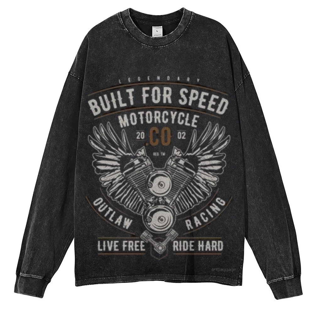 Oversized Vintage Washed BUILT FOR SPEED Motorcycle Graphic Sweatshirt