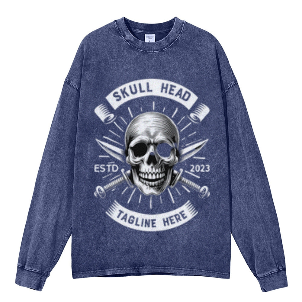 Oversized Vintage Washed Skull Head Graphic Sweatshirt