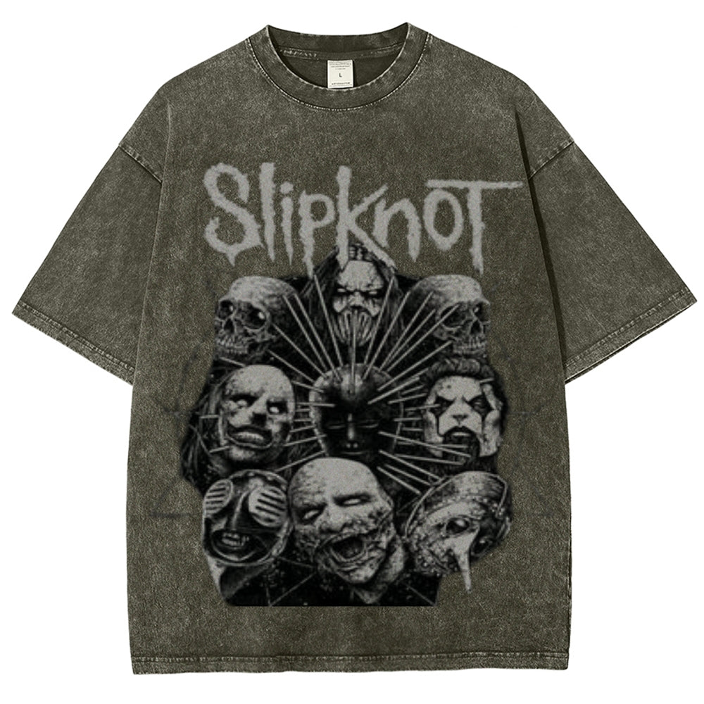 Unisex Vintage The Slipknot Rock Band Print Short Sleeve Casual Graphic Washed T-shirt