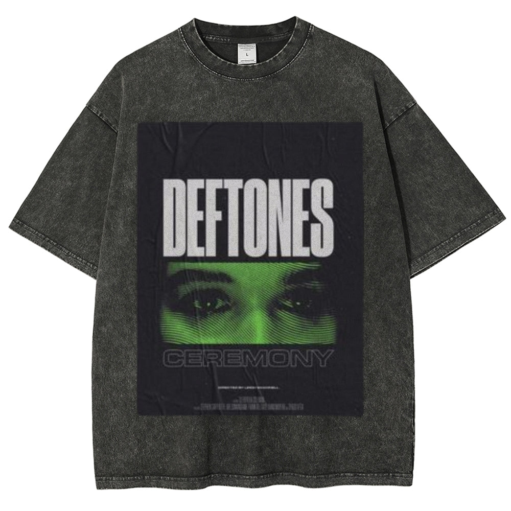 Unisex Vintage The Deftones Rock Band Print Short Sleeve Casual Graphic Washed T-shirt