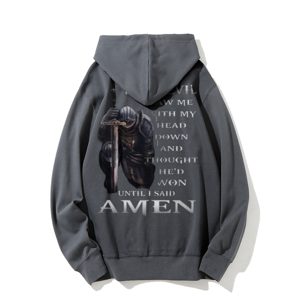 Mens THE EVIL SAW ME WITH MY HEAD DOWN Graphic Pullover Hoodies